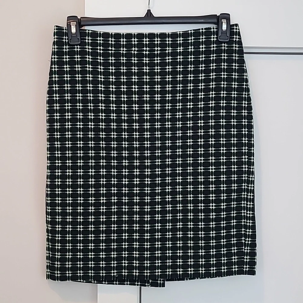 J.Crew The Pencil Skirt Cotton Navy And Green Checkered